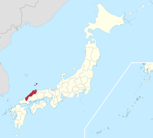 Kaart van Japan met Shimane gemarkeerd