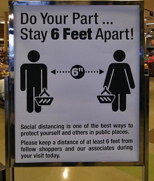 File:Sign reminding shoppers to keep 6 feet apart during COVID-19 pandemic, Shop Rite, Montgomery, NY.jpg