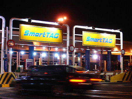A typical entrance of SmartTAG lanes on Malaysian expressways. SmartTag.JPG