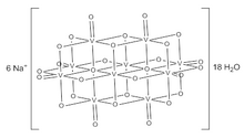 Sodium decavanadate, one of many polyoxometallate salts. The structure illustrates terminal oxo, doubly-bridging oxo, triply bridging oxo, and six-fold bridging oxo ligands. Sodium decavanadate.png