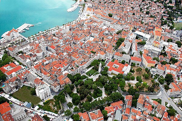 The ancient core of the city of Split, the largest city in Dalmatia, built in and around the Palace of Emperor Diocletian