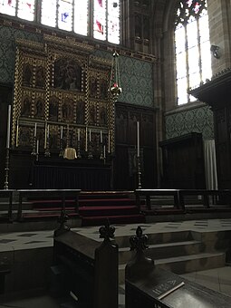 High altar, church interior St Augustine's Church high altar, Pendlebury, Greater Manchester.jpg
