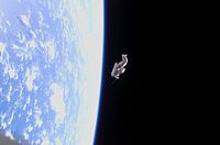 SuitSat-1 in orbit after being deployed from ISS SuitSat after release.jpg