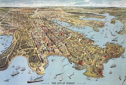 Aerial illustration of Sydney, 1888
