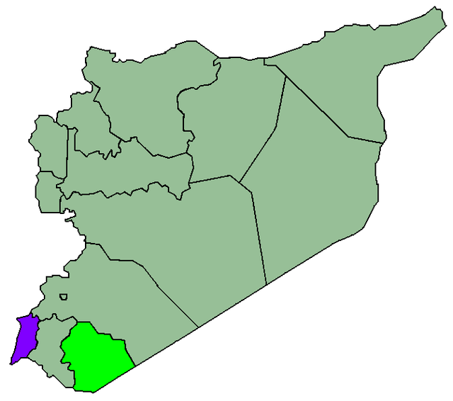 ירוק בהיר: מחוז א-סווידא; סגול: רמת הגולן