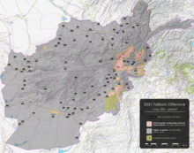 Carte du gouvernement contre le contrôle des talibans immédiatement après la prise de Jalalabad par les talibans