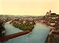 d Aare bi Thun, es Bild öppe vo 1900, linggs die oberi Aareschleuse