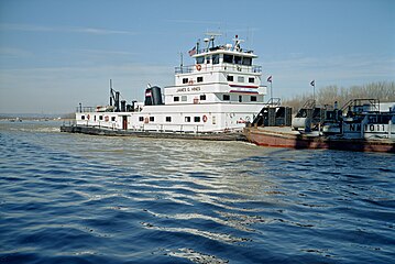 Towboat James G. Hines upbound in Portland Canal on Ohio River (1 of 2), Louisville, Kentucky, USA, 1999