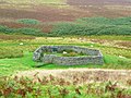 En Écosse, un parc à moutons de forme hexagonale et bâti en pierres sèches. Les murs des cabanes en pierre sèche sont construites sur le même principe d'assemblage et emboitage à sec.