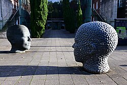 The 'Moving Matter' sculpture by Joseph Hillier outside the Business School and Logistics Institute on the University of Hull campus. It was installed here in 2007 on commission of the University of Hull.