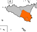 Carte de la Sicile et de Malte, en orange le Val di Noto