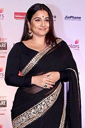 Vidya at the 63rd Filmfare Awards, where she won her fourth Best Actress award for Tumhari Sulu (2017) Vidya Balan at the 63rd Filmfare Awards.jpg