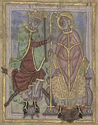 Santo Omer y el Rey Dagobert ; Vida de Santo Omer ; XIe siècle siglo, Capítulo de la Catedral ; Ms 698. Biblioteca municipal de santo-Omer.