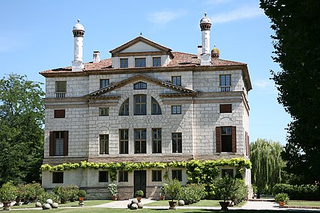South facade of Villa Foscari, with the large windows that illuminate the main salon