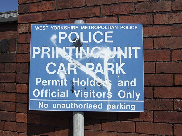 Relic of the former West Yorkshire Metropolitan Police – sign found near former police building in Wakefield city centre (now removed)