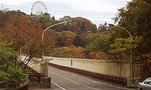 八木山橋北詰（青葉区）側から撮影（2003年11月）。観覧車は八木山ベニーランド内の施設。