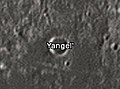 English: Yangel lunar crater as seen from Earth with satellite craters labeled