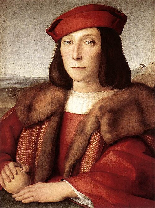 Young Man with an Apple, portrait of Francesco Maria as a teenager by Raphael, 1504.