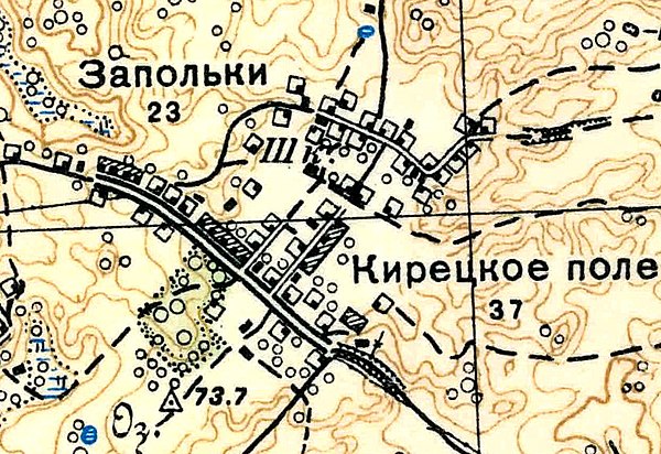 Деревня Кирполье (Кирецкое Поле) на карте 1939 года