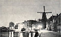 Zeeburgerpad met links de brug, in het midden het verdwenen woonblok (vermoedelijk 1900)