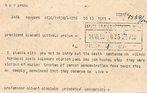 Einsteinův telegram žádající omilostnění odsouzených.