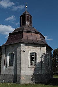 English: Żubrów - the church, 1813 Polski: Żubrów - kościół ewangelicki, obecnie rzymskokatolicki filialny p.w. św. Michała Archanioła