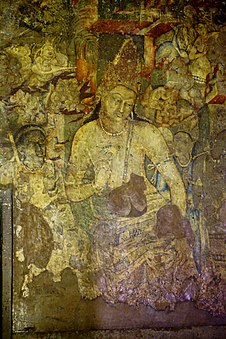 Bodhisattva Padmapani; 450–490; pigments on rock; height: circa 1.2 m; Ajanta Caves (India)