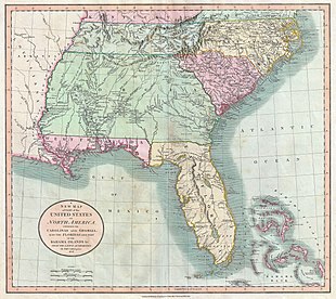 John Cary's map from 1806 shows West Florida (including Pensacola, which was not part of the U.S. claim) in the hands of Spain, separate from the U.S.-held Louisiana Purchase. 1806 Cary Map of Florida, Georgia, North Carolina, South Carolina and Tennessee - Geographicus - NCSCGAFL-cary-1806.jpg