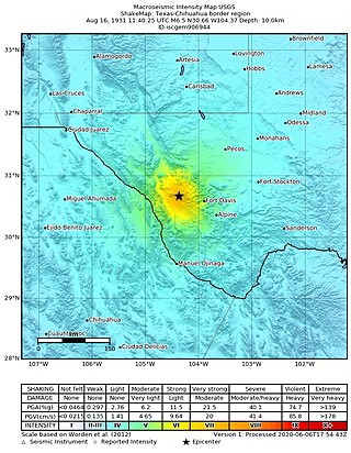 <span class="mw-page-title-main">1931 Valentine earthquake</span> Most powerful earthquake in Texas history