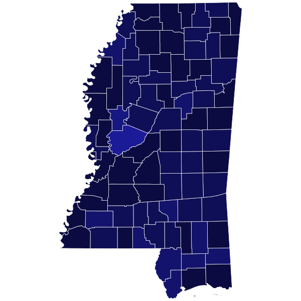 File:2000 Mississippi Democratic presidential primary election results map by county (vote share).svg