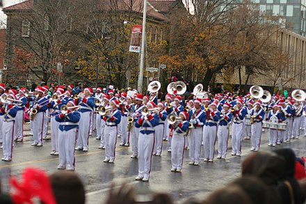 A marching band during the 2008 Toronto Santa Claus Parade.