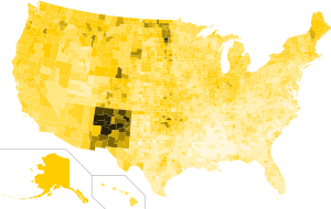 Gary Johnson's performance in the 2016 election shown by county, with darker shades indicating stronger support 2016 United States presidential election - Percentage of votes cast for Gary Johnson by county.svg