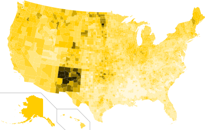 Gary Johnson's county-by-county performance across the nation. Percentage shades are in increments of one. 2016 United States presidential election - Percentage of votes cast for Gary Johnson by county.svg