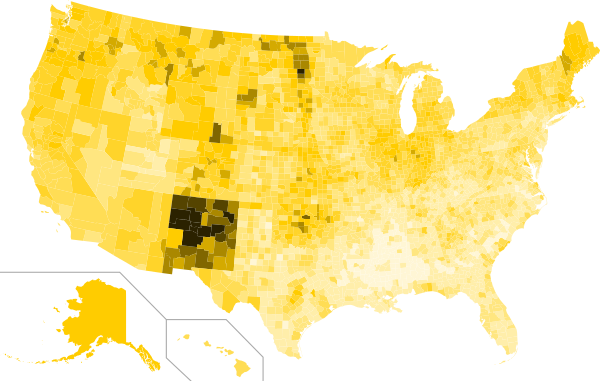 Gary Johnson's performance in the 2016 election shown by county, with darker shades indicating stronger support