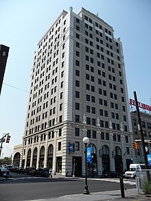 The Labor Bank Building at 26 Journal Square was the city's first skyscraper. 26JournalSquare.JPG