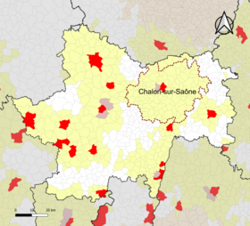 Locatie van het attractiegebied Chalon-sur-Saône in het departement Saône-et-Loire.