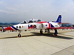 AT-3 of Thunder Tiger Aerobatics Team with Memorial Emblem in Songshan Air Force Base 20110813a.jpg