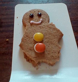 A partly-eaten gingerbread man