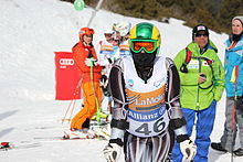 2013 IPC Alpine World Championships in La Molina, Spain, on super-combined competition day for the first run in the men's standing event Adam Hall of New Zealand Super Combined.JPG