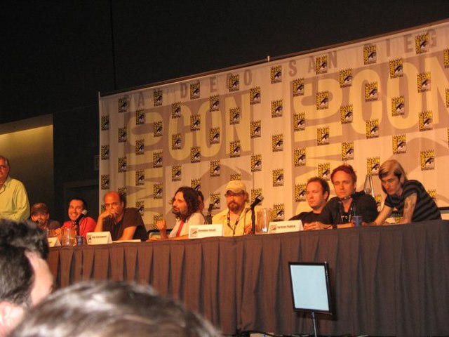 Several creators and writers of Adult Swim shows at the San Diego Comic Con 2006 Adult Swim panel. From left to right: Keith Crofford, Seth Green, Mat