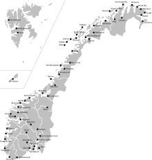 Map of current and closed scheduled airports in Norway