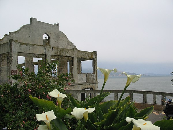 The Social Hall, destroyed by fire during the Native American occupation.