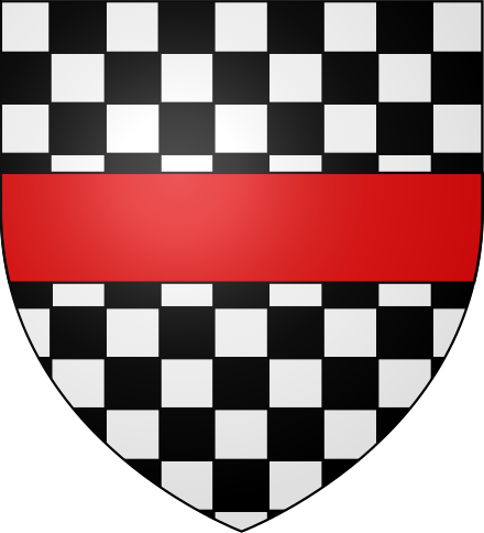 Arms of Acland: Chequy argent and sable, a fesse gules Arms of Acland.svg