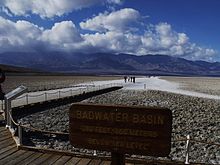 Badwater Basin elevation sign and scenery.