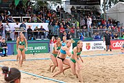 Deutsch: Beachhandball Europameisterschaften 2019 (Beach handball Euro); Tag 6: 7. Juli 2019 – Frauenfinale, Dänemark-Ungarn 2:0 (18:12, 23:22) English: Beach handball Euro; Day 6: 7 July 2019 – Women's Final – Denmark-Hungary 2:0 (18:12, 23:22)