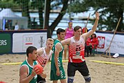 Deutsch: Beachhandball Europameisterschaften 2019 (Beach handball Euro); Tag 2: 3. Juli 2019 – Männer, Vorrunde Gruppe C, Nordmazedonien-Schweiz 0:2 (13:22, 18:19) English: Beach handball Euro; Day 2: 3 July 2019 – Women Preliminary Round Group A – Men Preliminary Round Group C – North Macedonia-Switzerland 0:2 (13:22, 18:19)