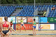 Deutsch: Beachhandball Europameisterschaften 2019 (Beach handball Euro); Tag 2: 3. Juli 2019 – Frauen, Vorrunde Gruppe D, Ukraine-Deutschland 2:0 (23:22, 32:24) English: Beach handball Euro; Day 2: 3 July 2019 – Women Preliminary Round Group D – Ukraine-Germany 2:0 (23:22, 32:24)