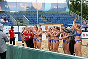 Deutsch: Beachhandball Europameisterschaften 2019 (Beach handball Euro); Tag 5: 6. Juli 2019 – Frauen, Halbfinale, Ungarn-Niederlande 2:0 (19:16, 15:12) English: Beach handball Euro; Day 5: 6 July 2019 – Semifinal Women – Hungary-Netherlands 2:0 (19:16, 15:12)