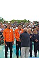 Deutsch: Beachvolleyball bei den Olympischen Jugendspielen 2018; Tag 11, 17. Oktober 2018; Jungen, Medaillenzeremonie - Gold: Schweden (David Åhman & Jonatan Hellvig), Silber: Niederlande (Matthew Immers & Yorick de Groot), Bronze: Argentinien (Bautista Amieva & Mauro Zelayeta) English: Beach volleyball at the 2018 Summer Youth Olympics at 17 October 2018 – Boys Victory ceremony - Gold: Sweden (David Åhman & Jonatan Hellvig), Silver: Netherlands (Matthew Immers & Yorick de Groot), Bronze: Argentina (Bautista Amieva & Mauro Zelayeta)