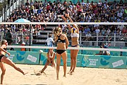 Deutsch: Beachvolleyball bei den Olympischen Jugendspielen 2018; Tag 11, 17. Oktober 2018; Jungen, Spiel um Platz 3 – USA (Devon Newberry/Lindsey Sparks)-Norwegen (Emilie Olimstad/Frida Berntsen) 1:2 (21–1/13–21/9–15) English: Beach volleyball at the 2018 Summer Youth Olympics at 17 October 2018 – Bronze Medal Match – USA (Devon Newberry/Lindsey Sparks)-Norway (Emilie Olimstad/Frida Berntsen) 1:2 (21–1/13–21/9–15)